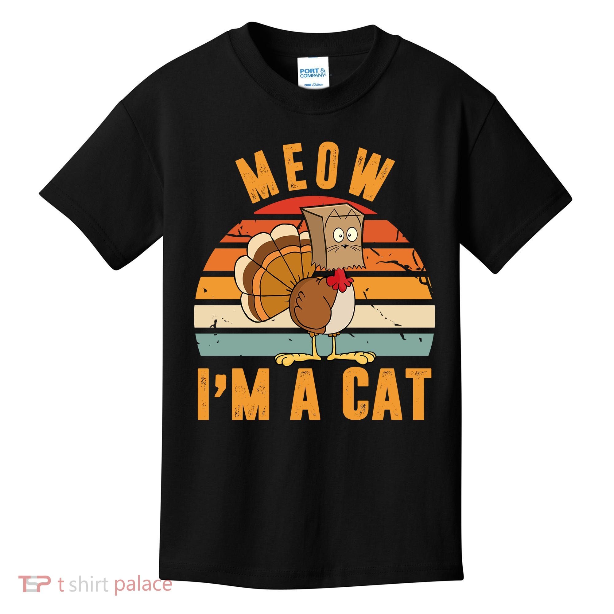 Meow I'm A Cat Retro Sunset Funny Turkey Kids T-Shirt