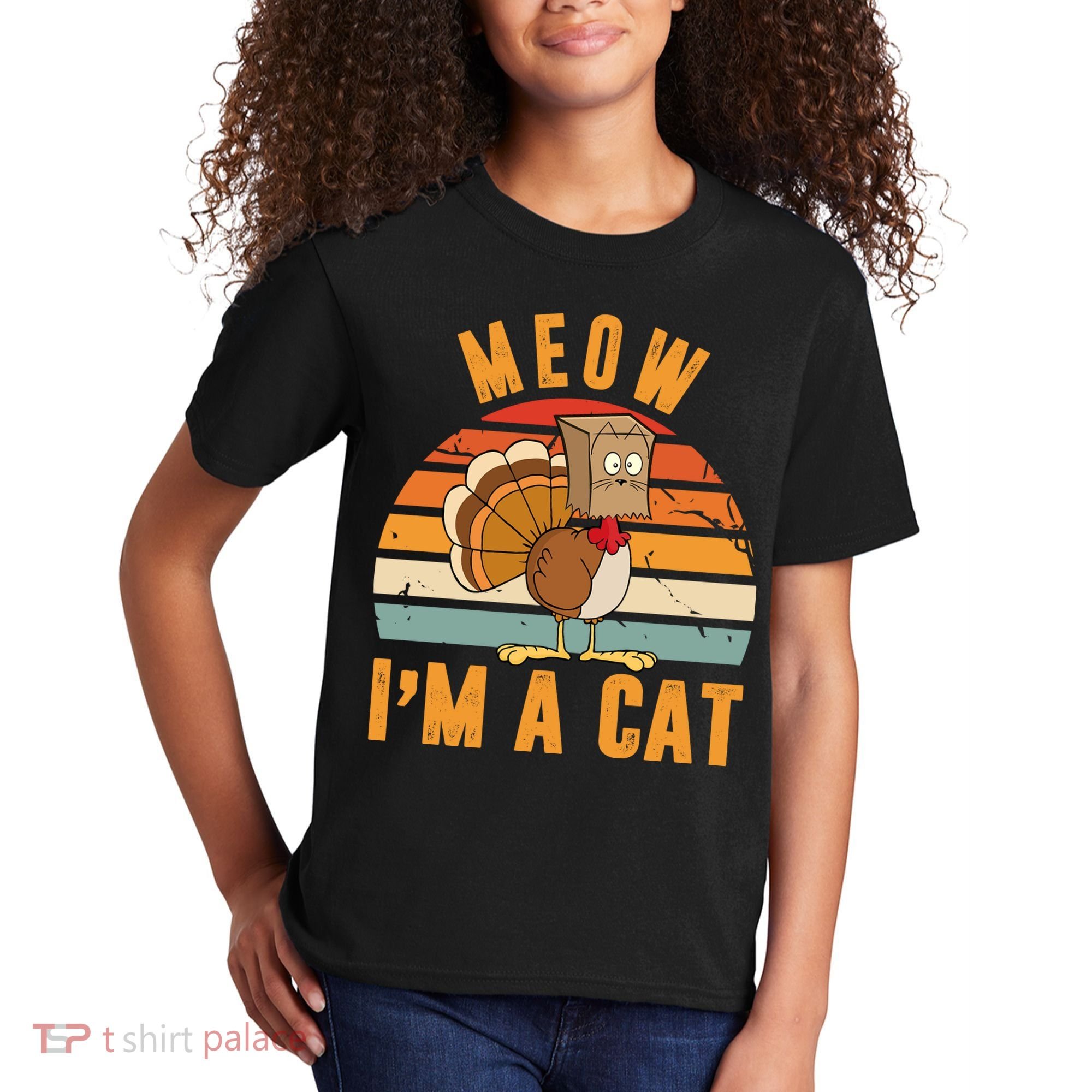 Meow I'm A Cat Retro Sunset Funny Turkey Kids T-Shirt