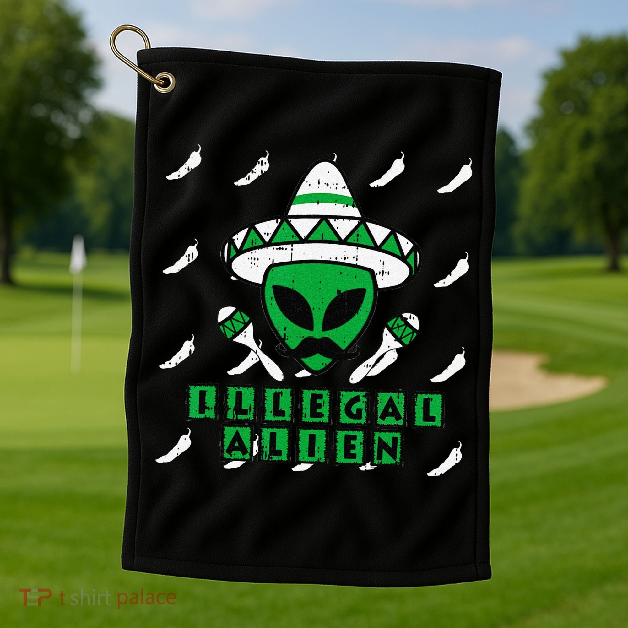 Martian Illegal Alien Mexican Area51 Funny Halloween Gift Golf Towel