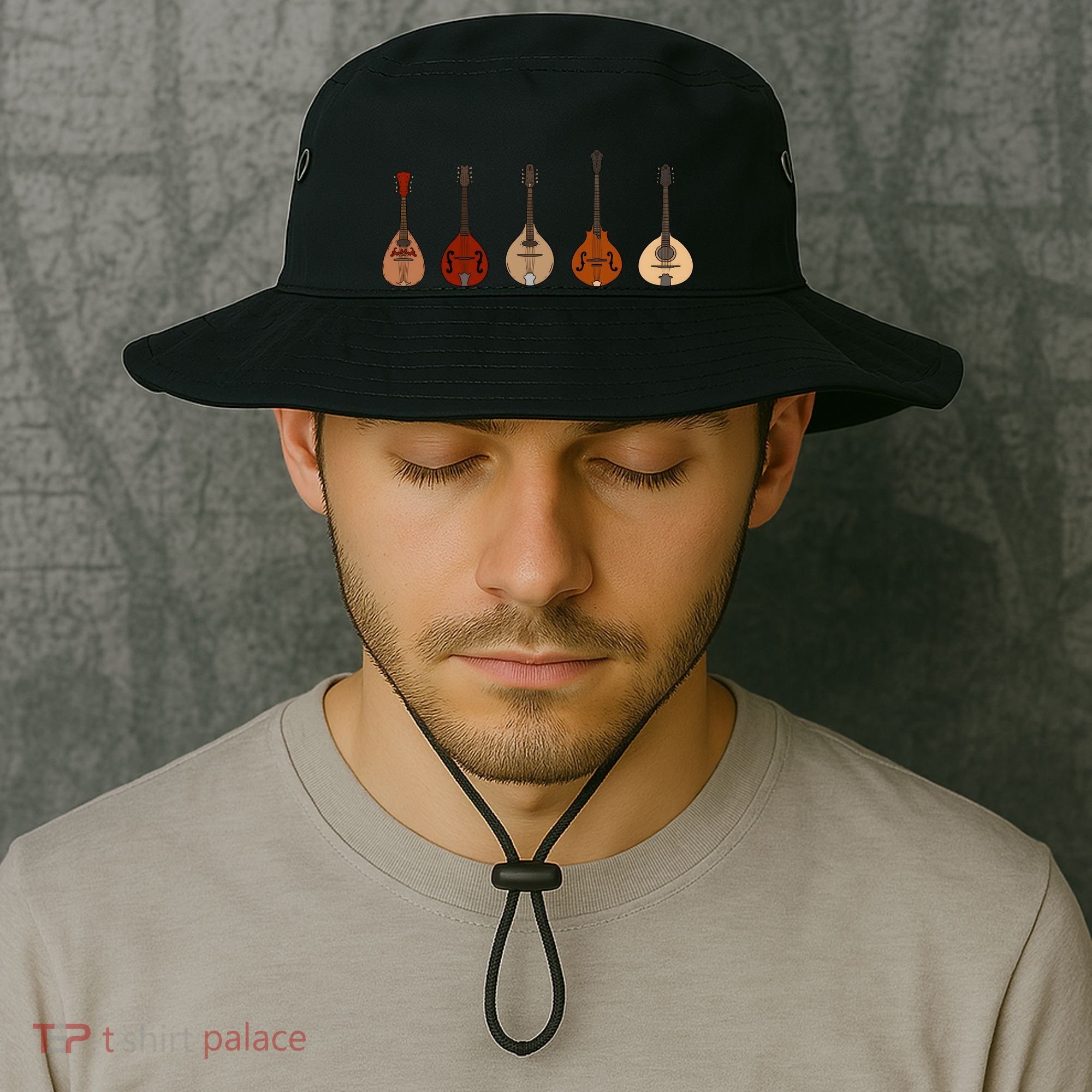 Mandolins In A Row Music Instrument Set Bucket Hat