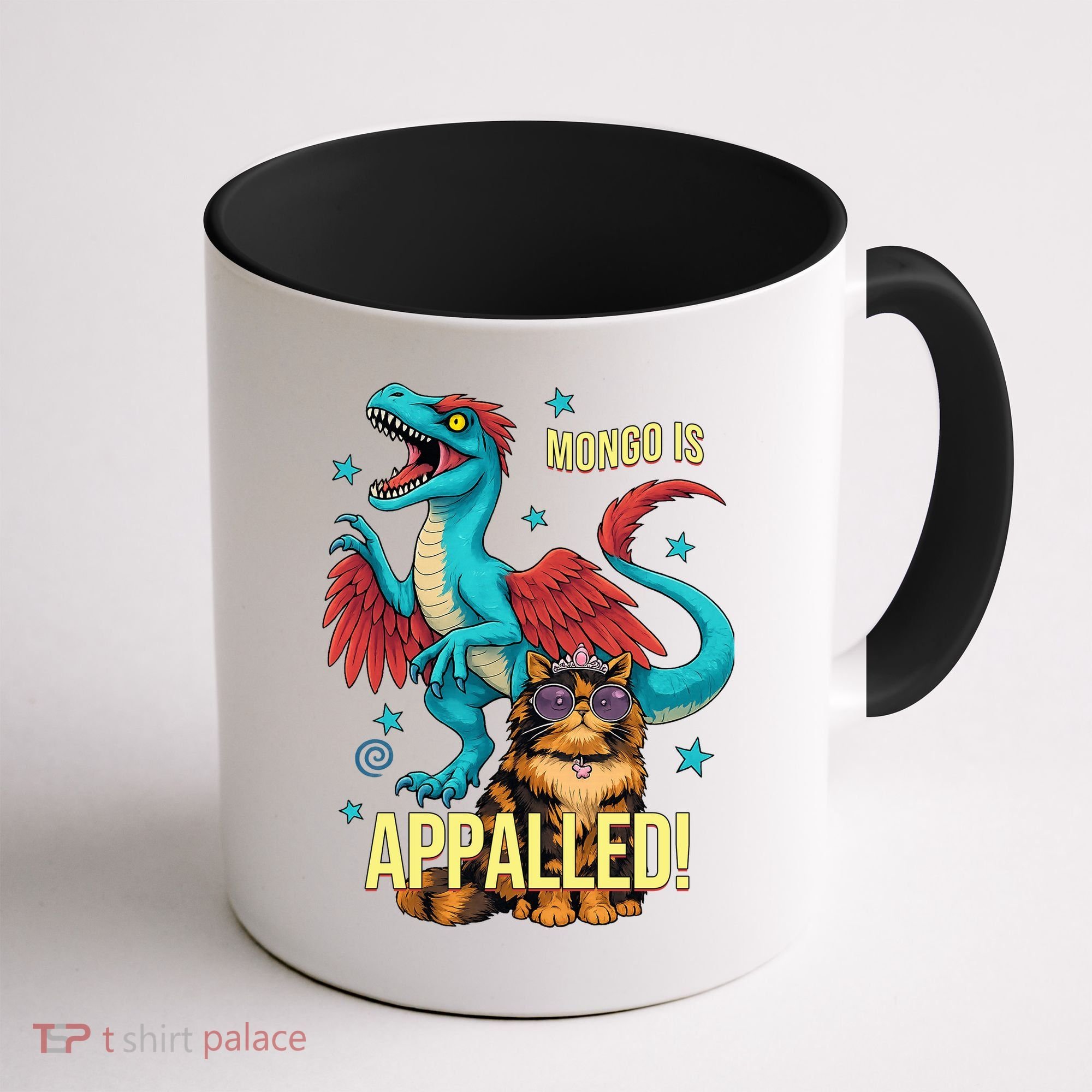 Mongo Is Appalled Princess Cat Riding Dinosaur Coffee Mug