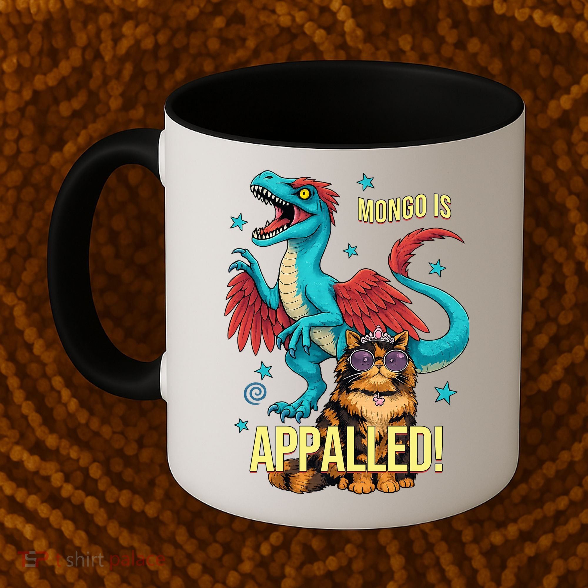 Mongo Is Appalled Princess Cat Riding Dinosaur Coffee Mug