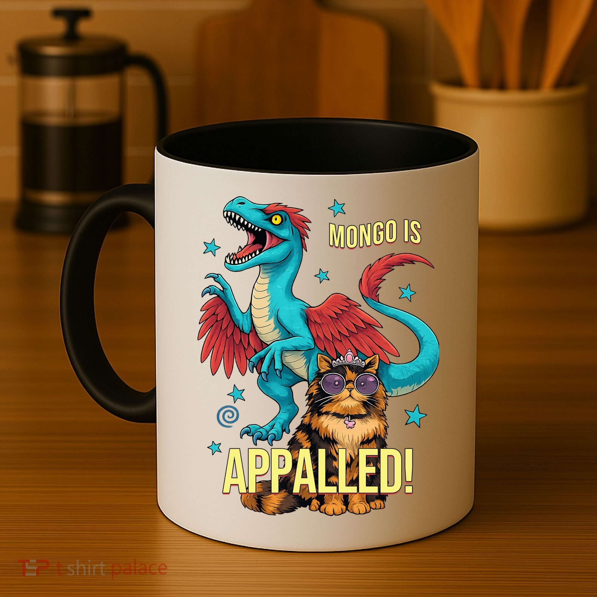 Mongo Is Appalled Princess Cat Riding Dinosaur Coffee Mug