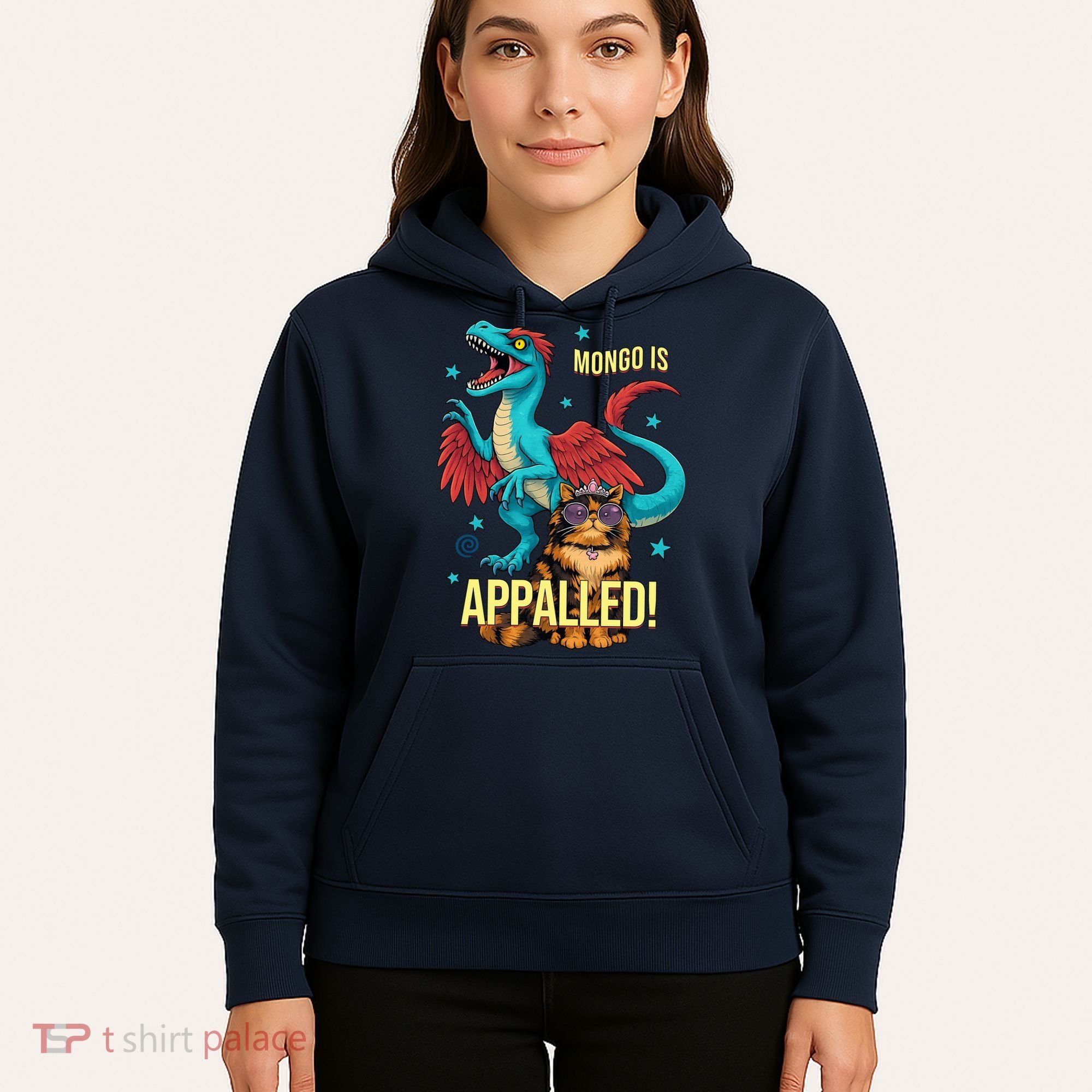 Mongo Is Appalled Princess Cat Riding Dinosaur Hoodie