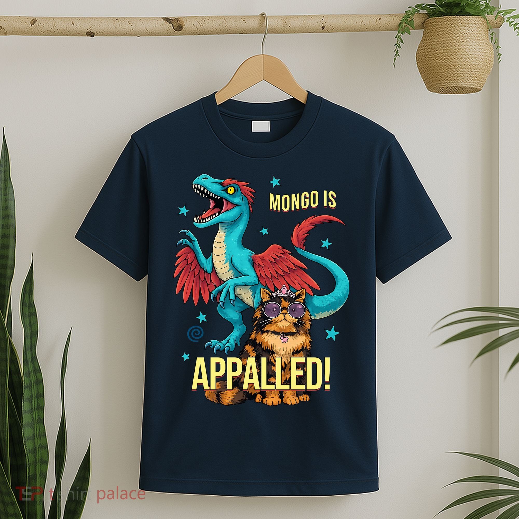 Mongo Is Appalled Princess Cat Riding Dinosaur T-Shirt