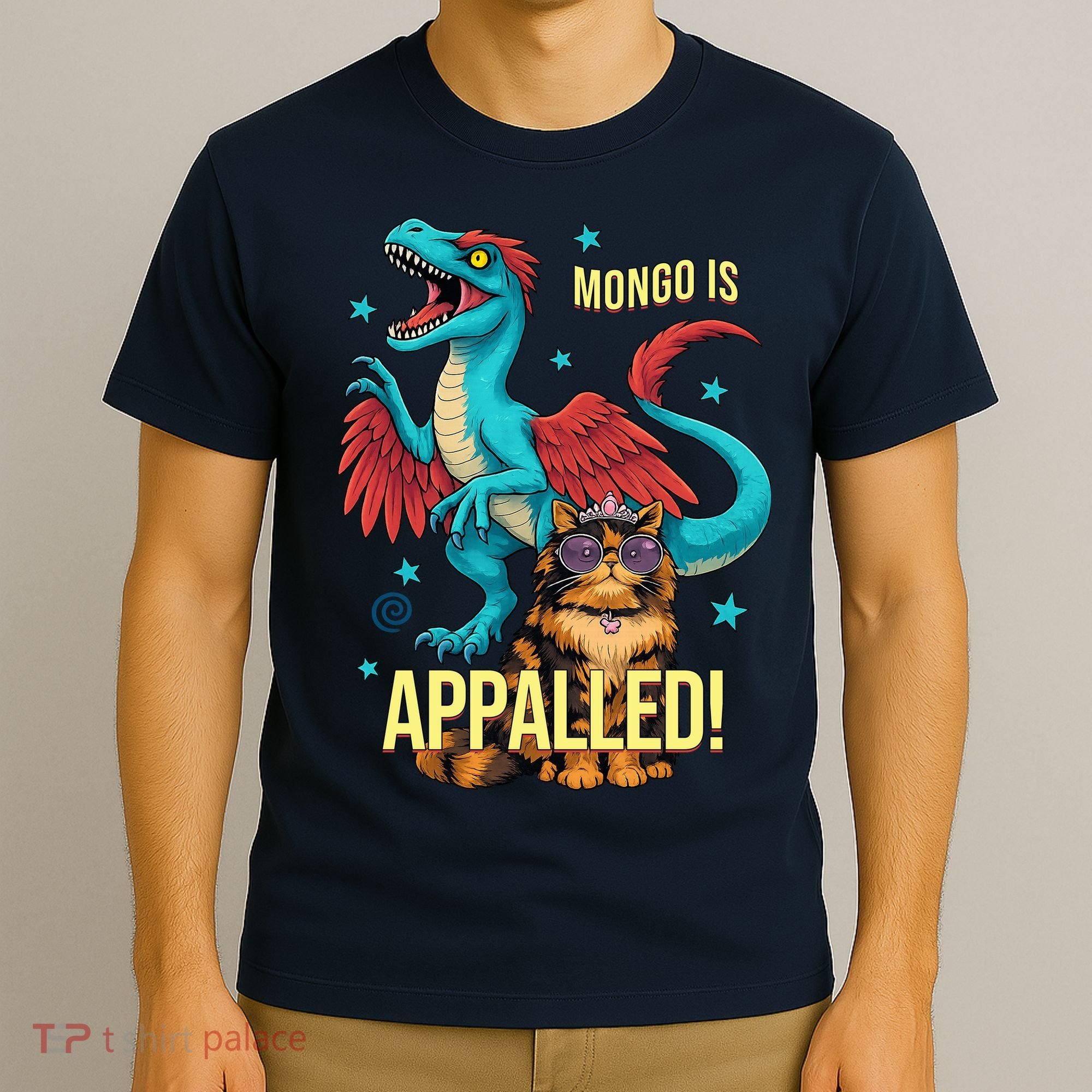 Mongo Is Appalled Princess Cat Riding Dinosaur T-Shirt