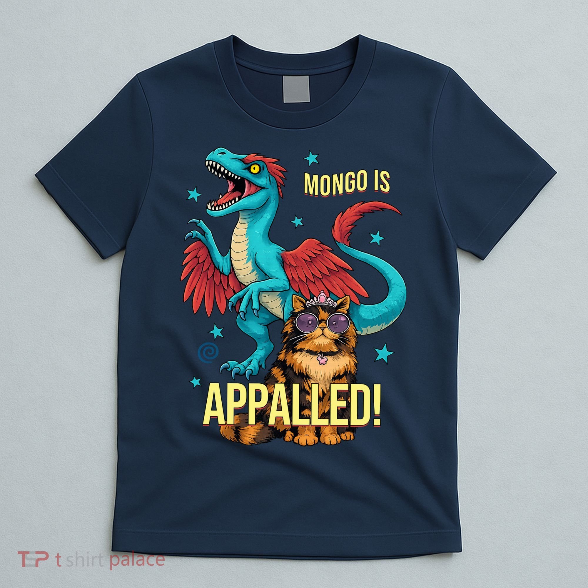 Mongo Is Appalled Princess Cat Riding Dinosaur T-Shirt