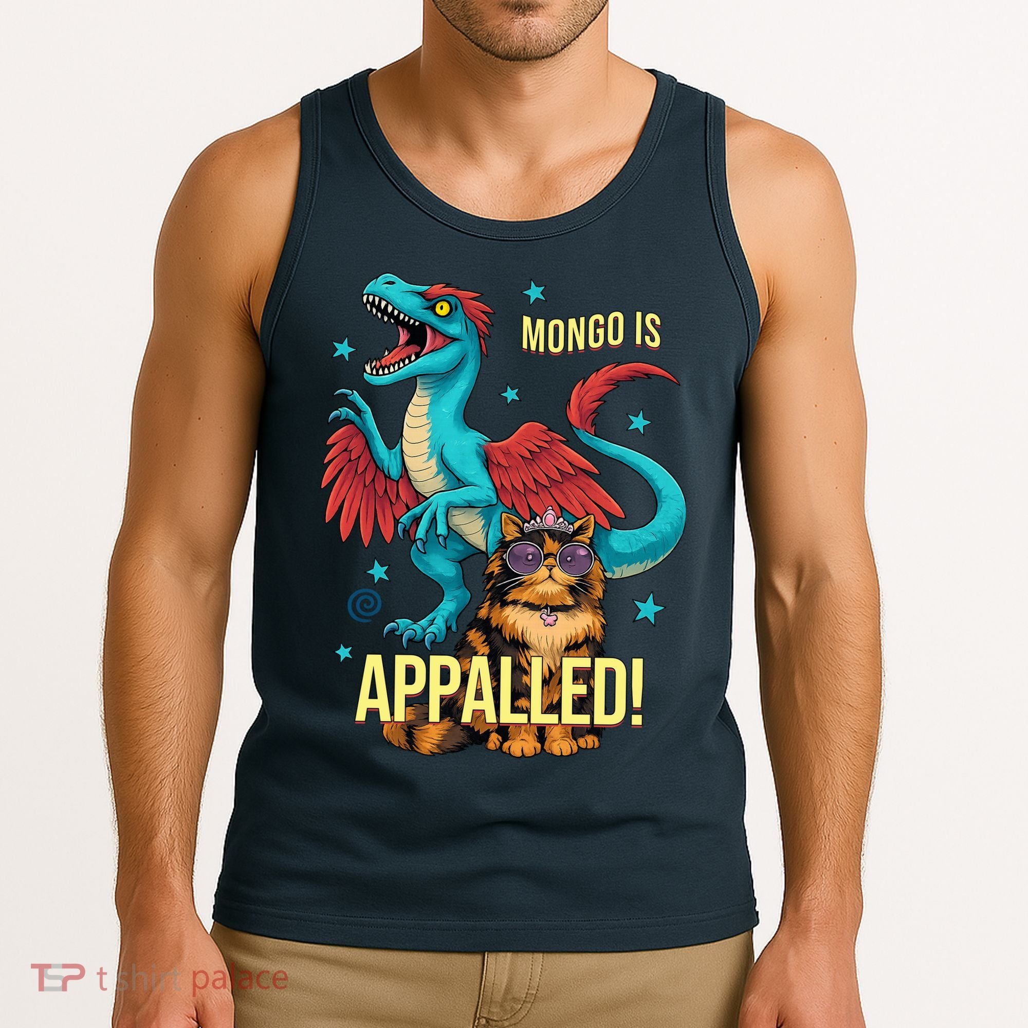 Mongo Is Appalled Princess Cat Riding Dinosaur Tank Top