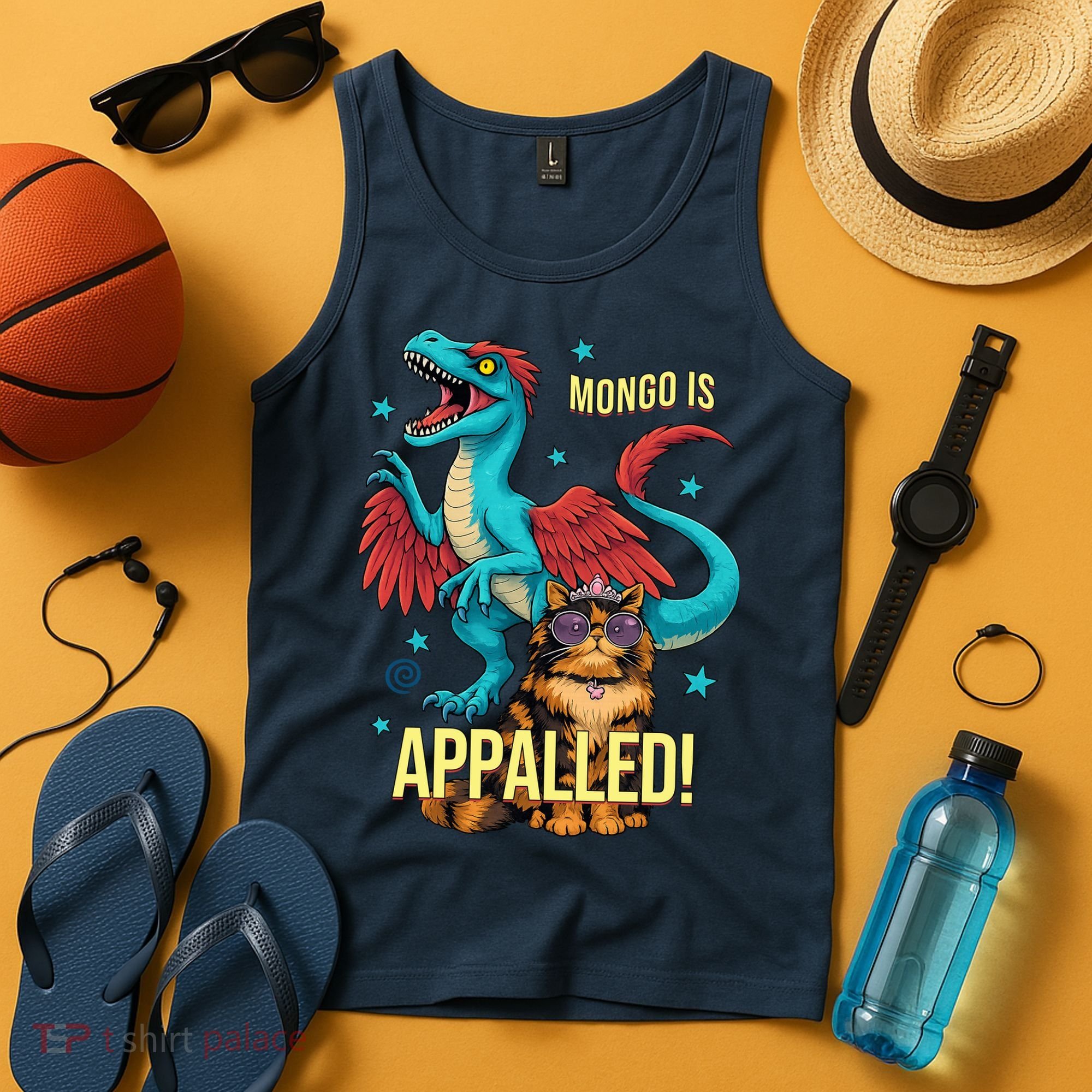 Mongo Is Appalled Princess Cat Riding Dinosaur Tank Top