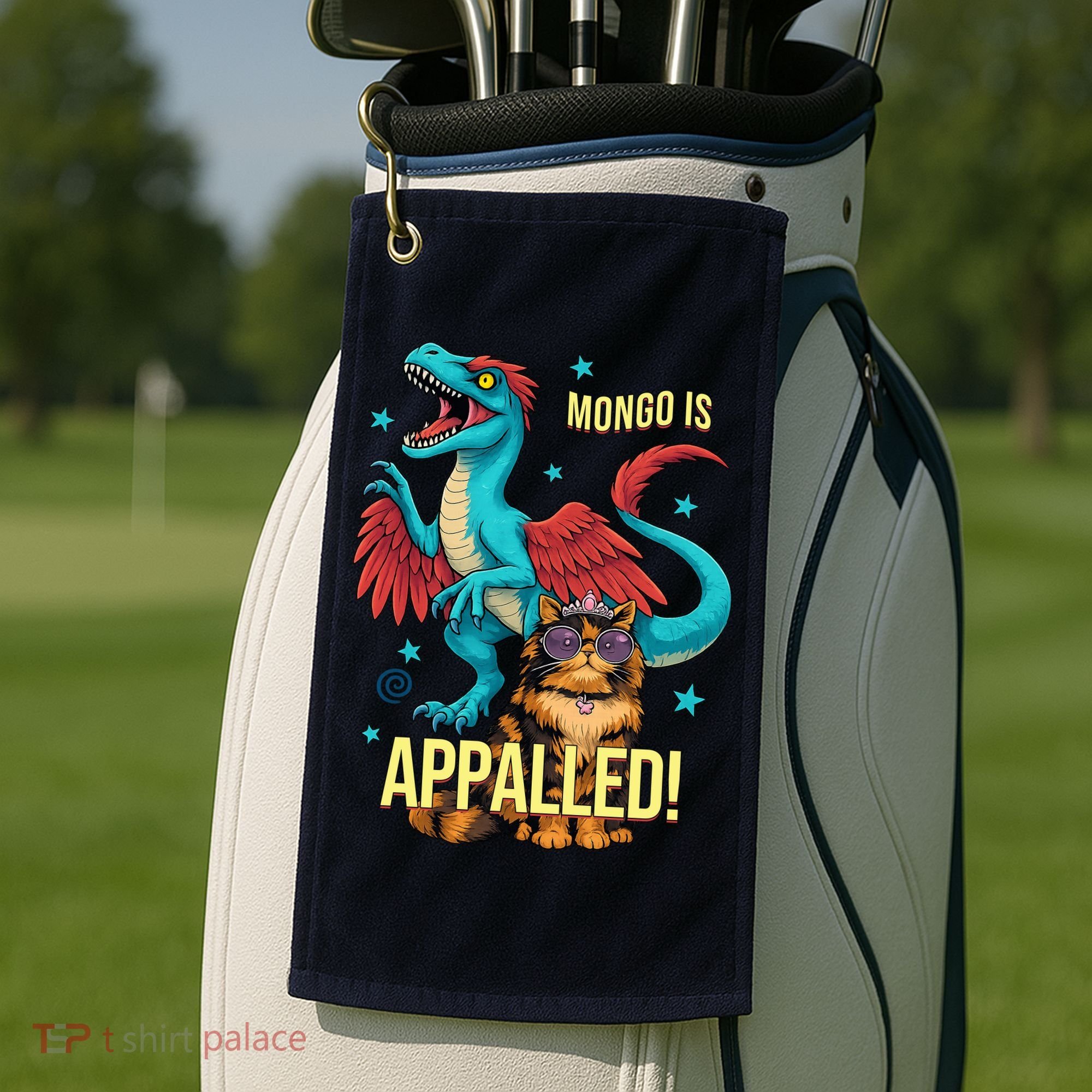 Mongo Is Appalled Princess Cat Riding Dinosaur Golf Towel