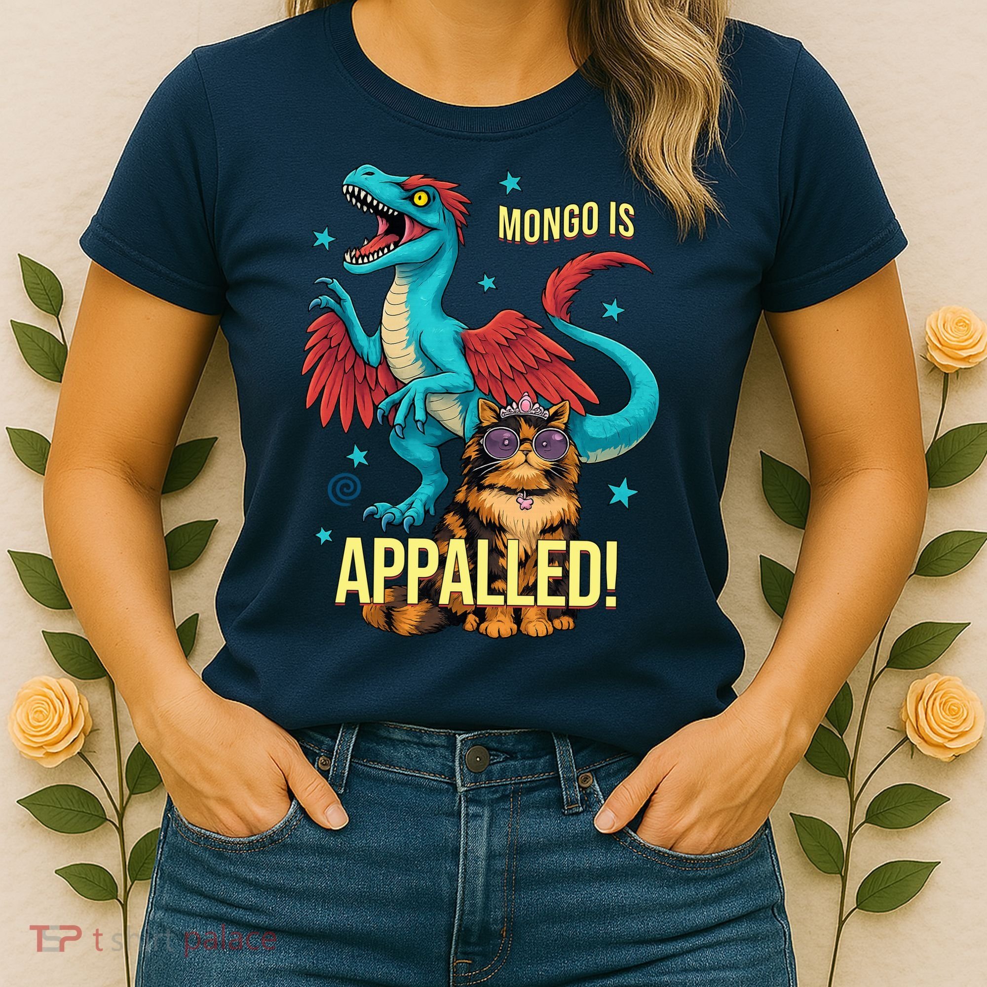Mongo Is Appalled Princess Cat Riding Dinosaur Women's T-Shirt