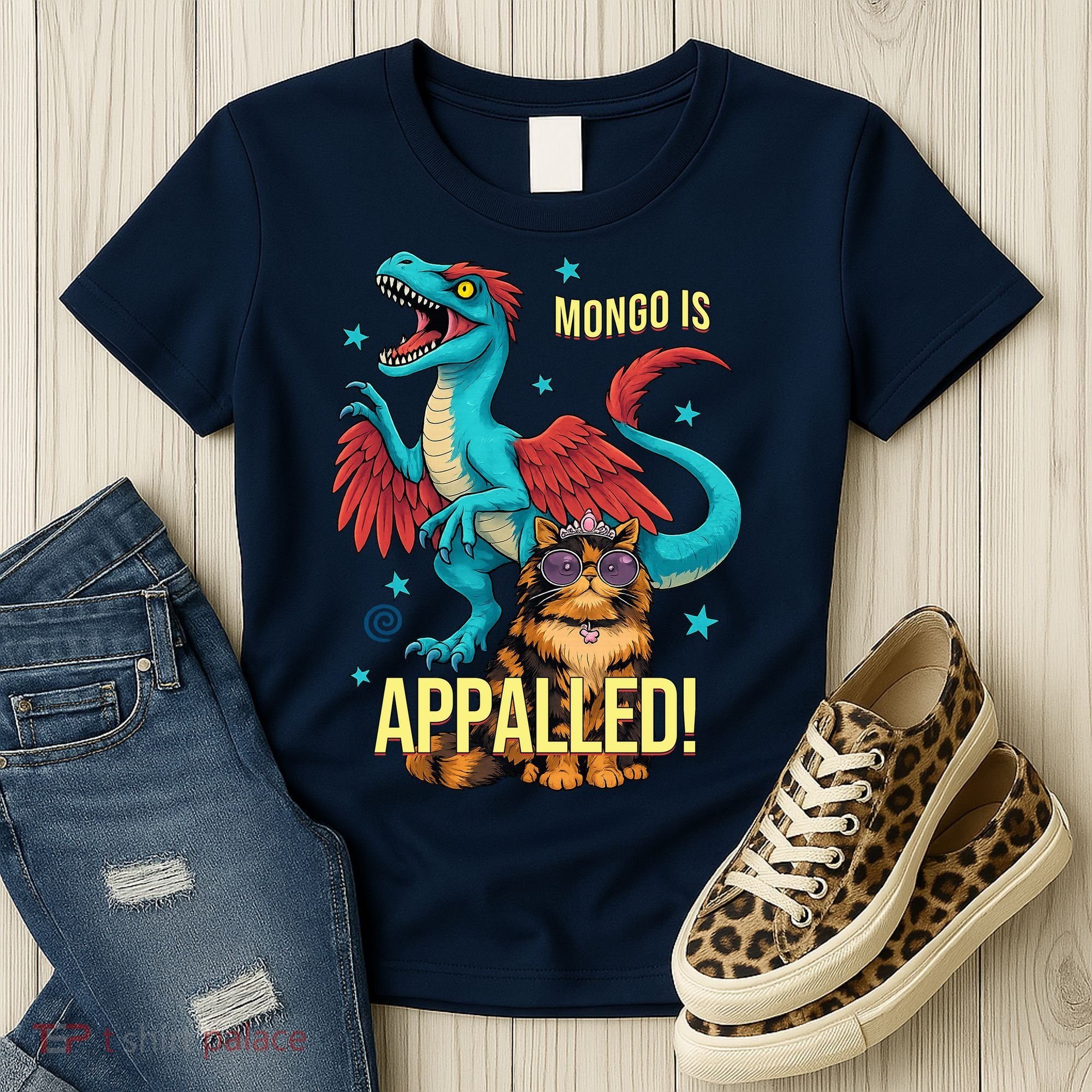 Mongo Is Appalled Princess Cat Riding Dinosaur Women's T-Shirt