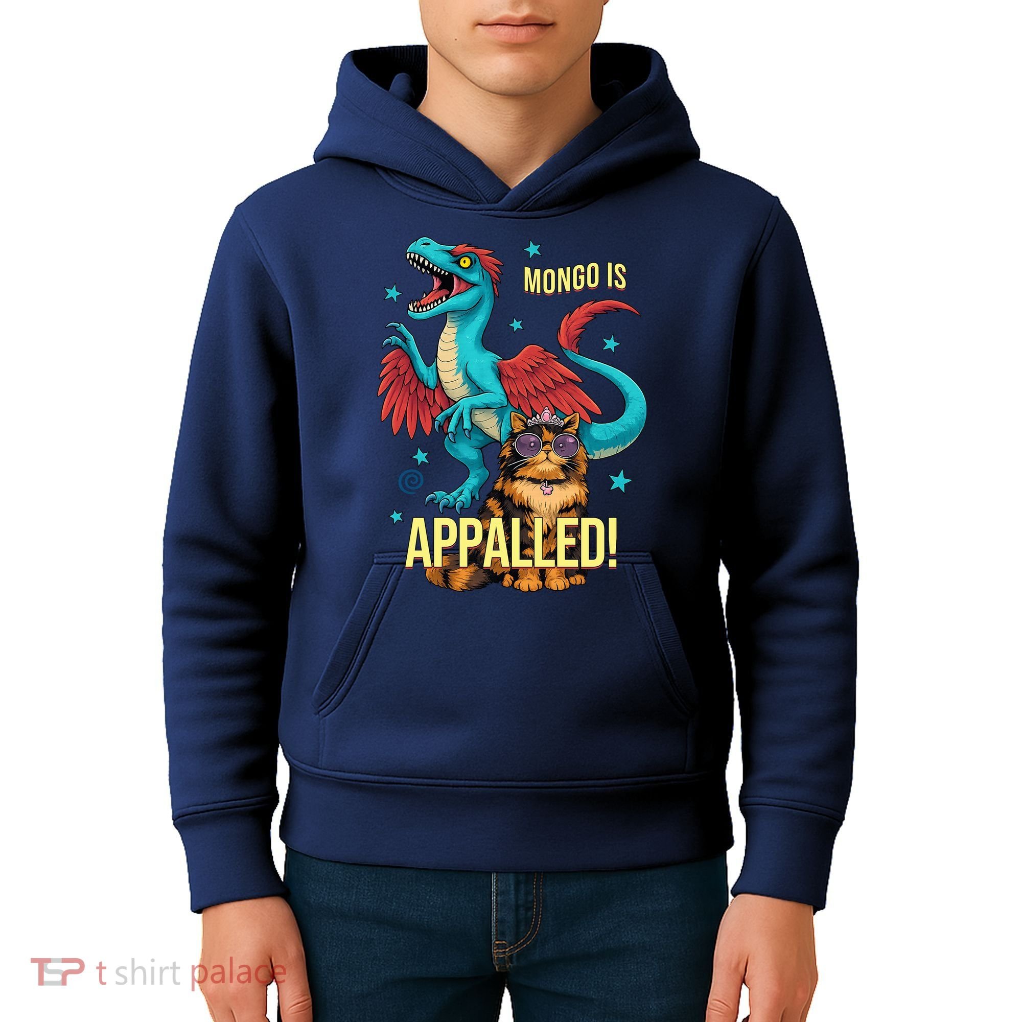Mongo Is Appalled Princess Cat Riding Dinosaur Kids Hoodie