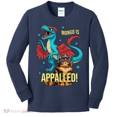 Mongo Is Appalled Princess Cat Riding Dinosaur Kids Long Sleeve Shirt