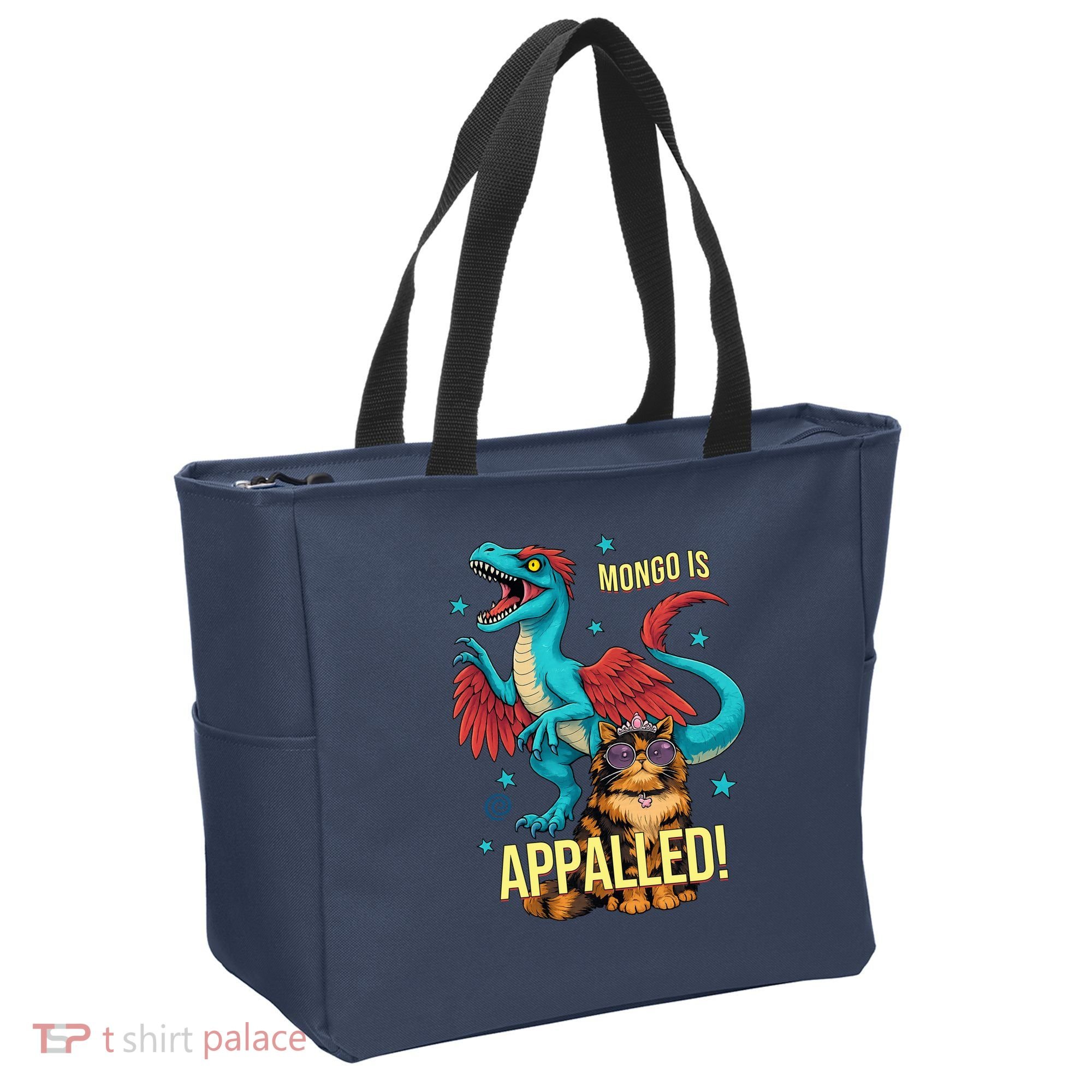 Mongo Is Appalled Princess Cat Riding Dinosaur Tote Bag