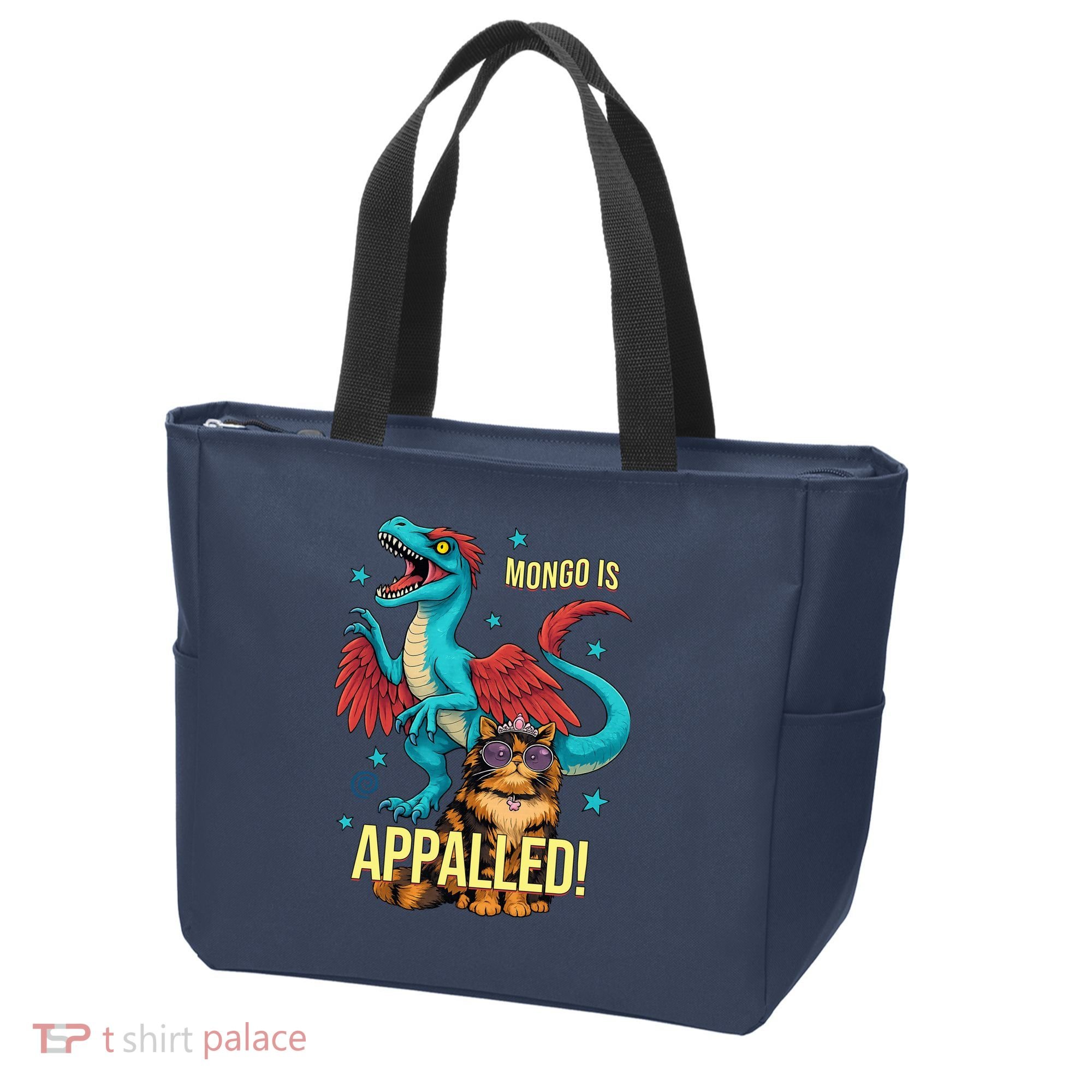 Mongo Is Appalled Princess Cat Riding Dinosaur Tote Bag