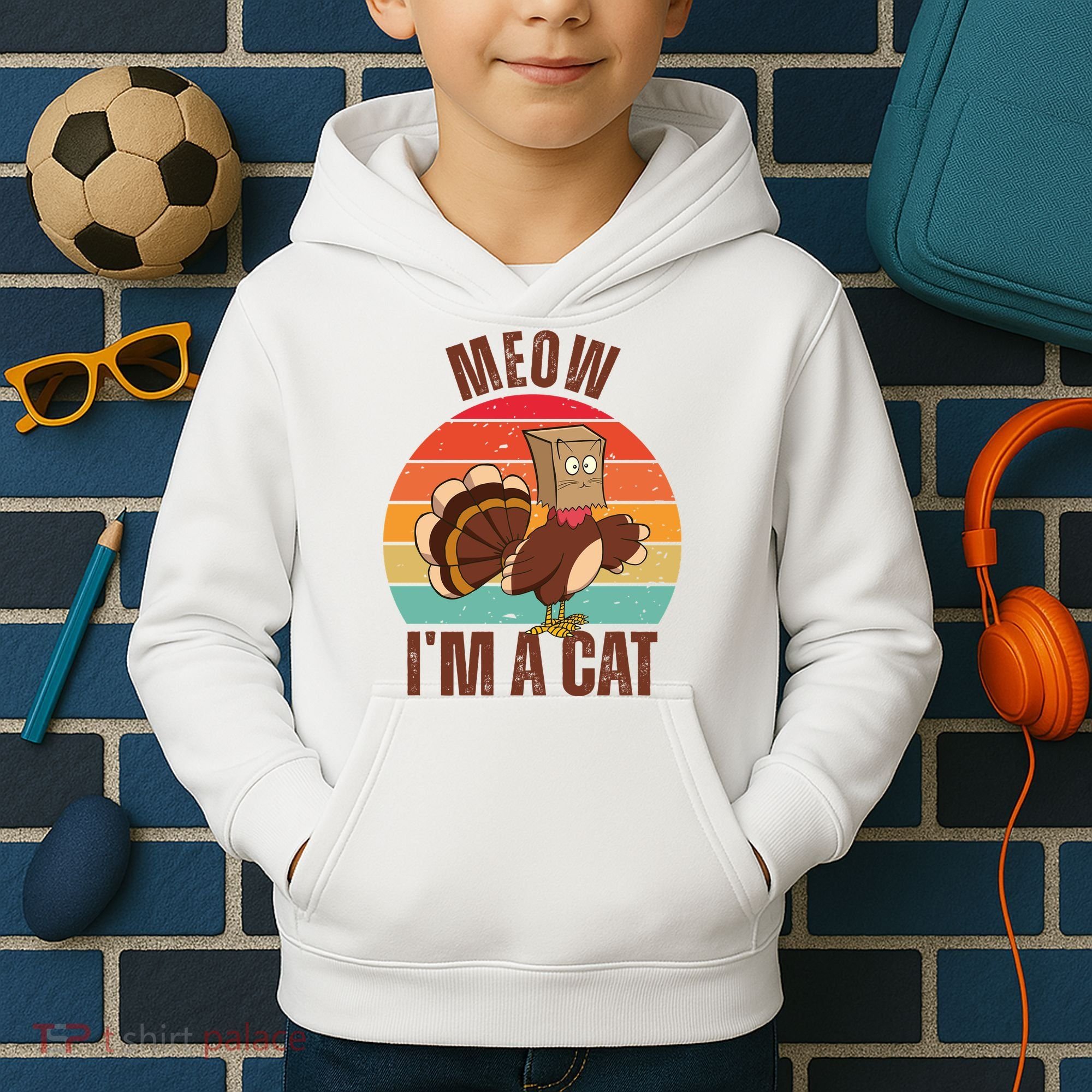 Meow IM A Cat Thanksgiving Turkey Funny Kids Hoodie
