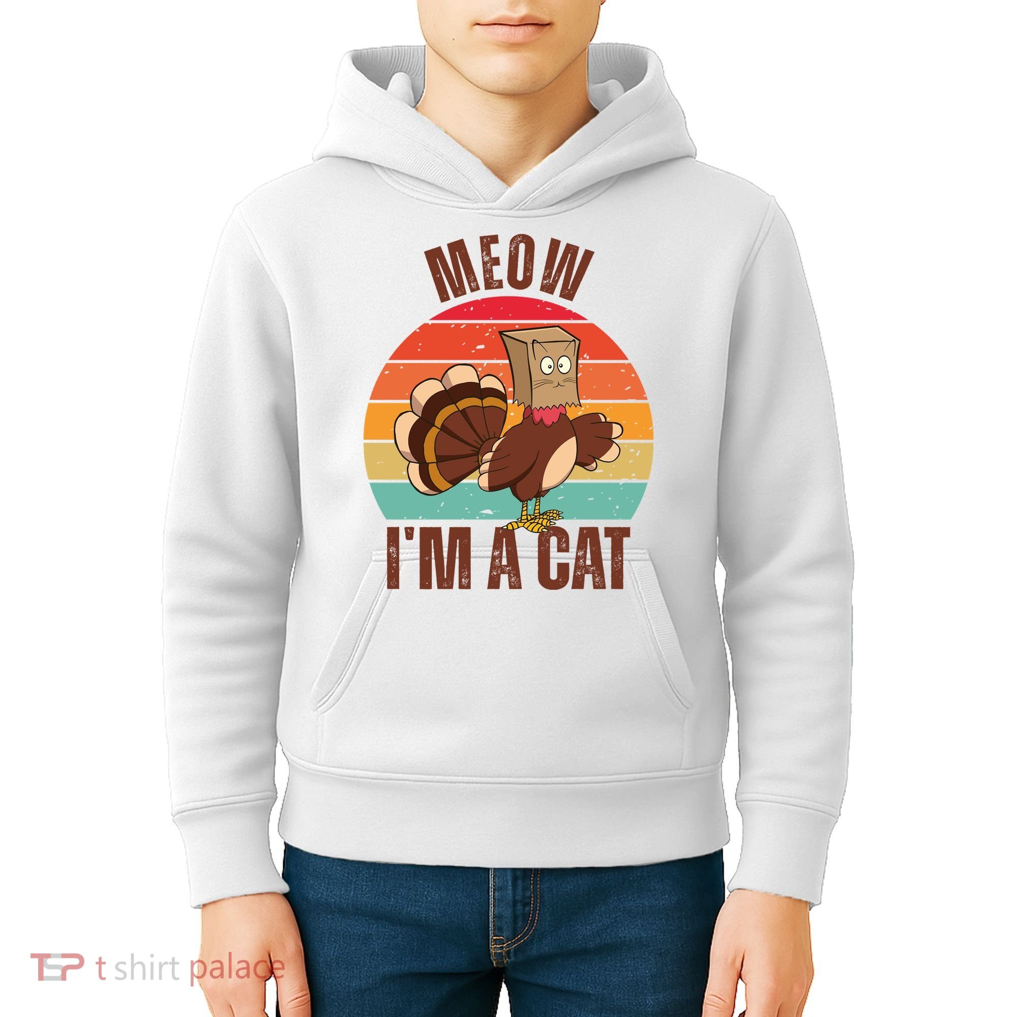 Meow IM A Cat Thanksgiving Turkey Funny Kids Hoodie
