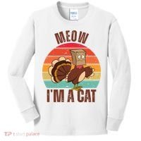 Meow IM A Cat Thanksgiving Turkey Funny Kids Long Sleeve Shirt thumb 0