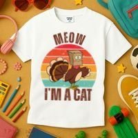 Meow IM A Cat Thanksgiving Turkey Funny Kids T-Shirt thumb 3