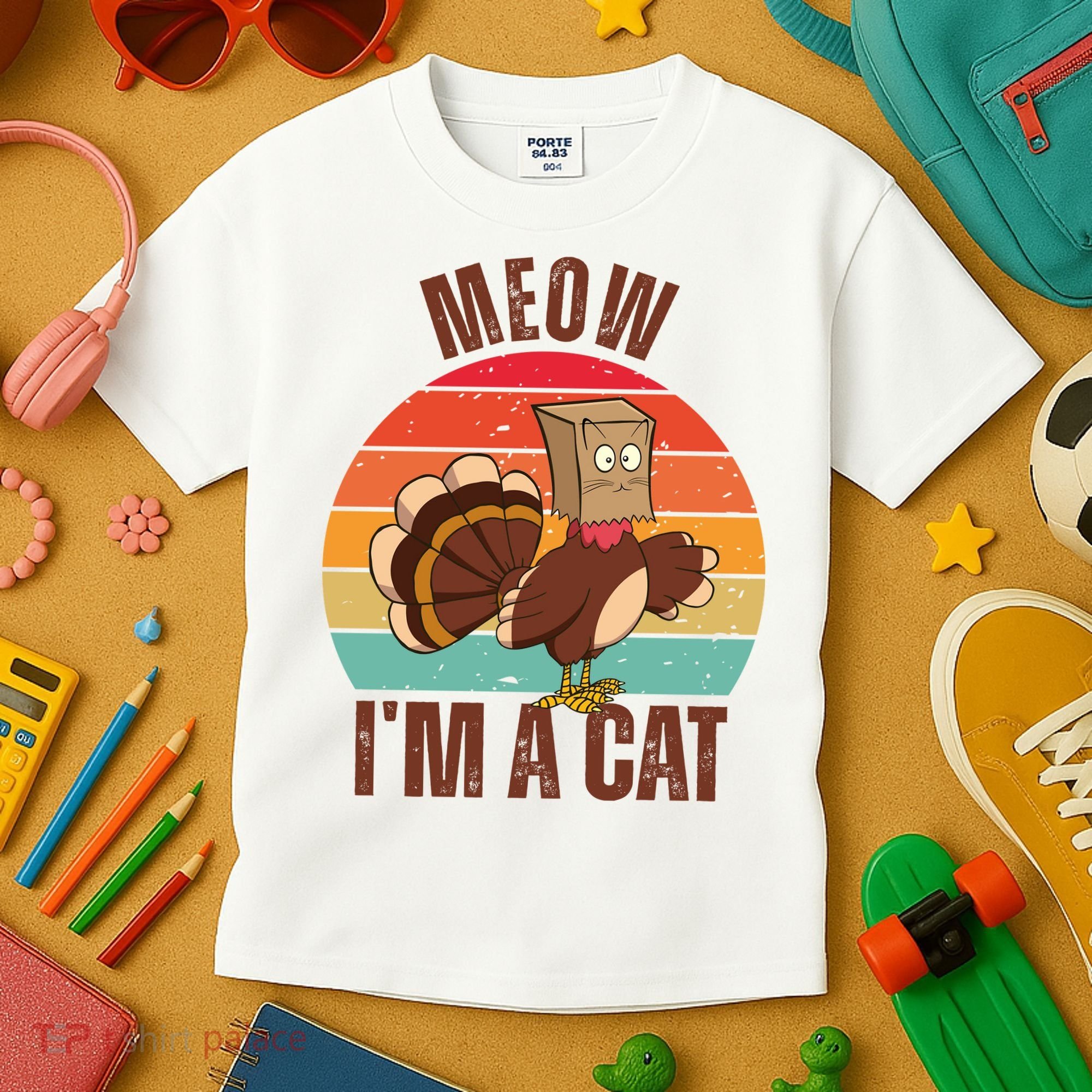 Meow IM A Cat Thanksgiving Turkey Funny Kids T-Shirt