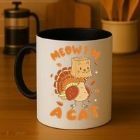 Meow I'm A Cat Funny Turkey Thanksgiving Coffee Mug thumb 4