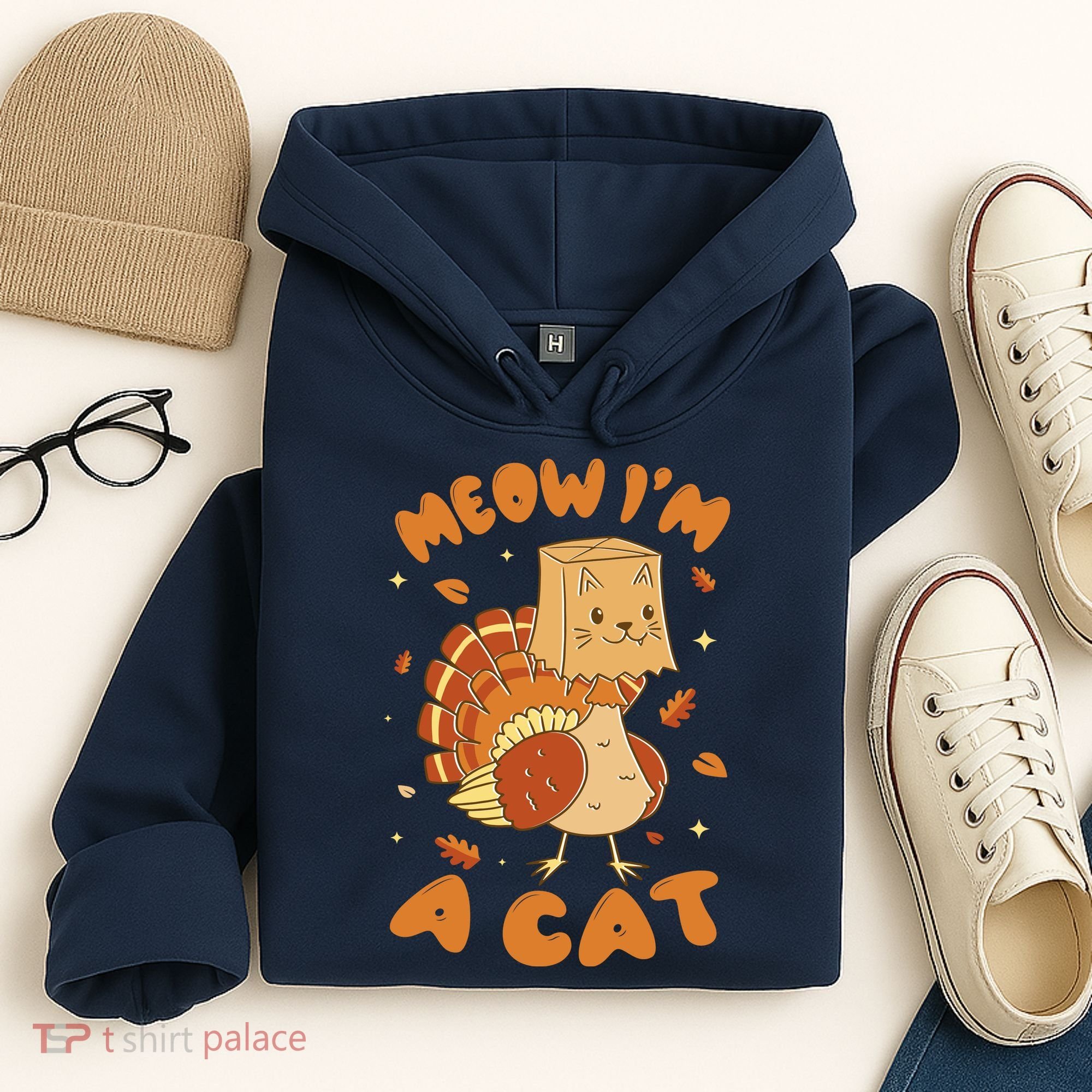 Meow I'm A Cat Funny Turkey Thanksgiving Hoodie