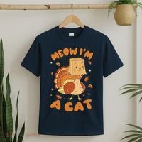 Meow I'm A Cat Funny Turkey Thanksgiving T-Shirt thumb 2