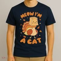 Meow I'm A Cat Funny Turkey Thanksgiving T-Shirt thumb 3