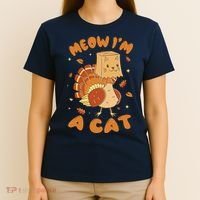 Meow I'm A Cat Funny Turkey Thanksgiving T-Shirt thumb 4