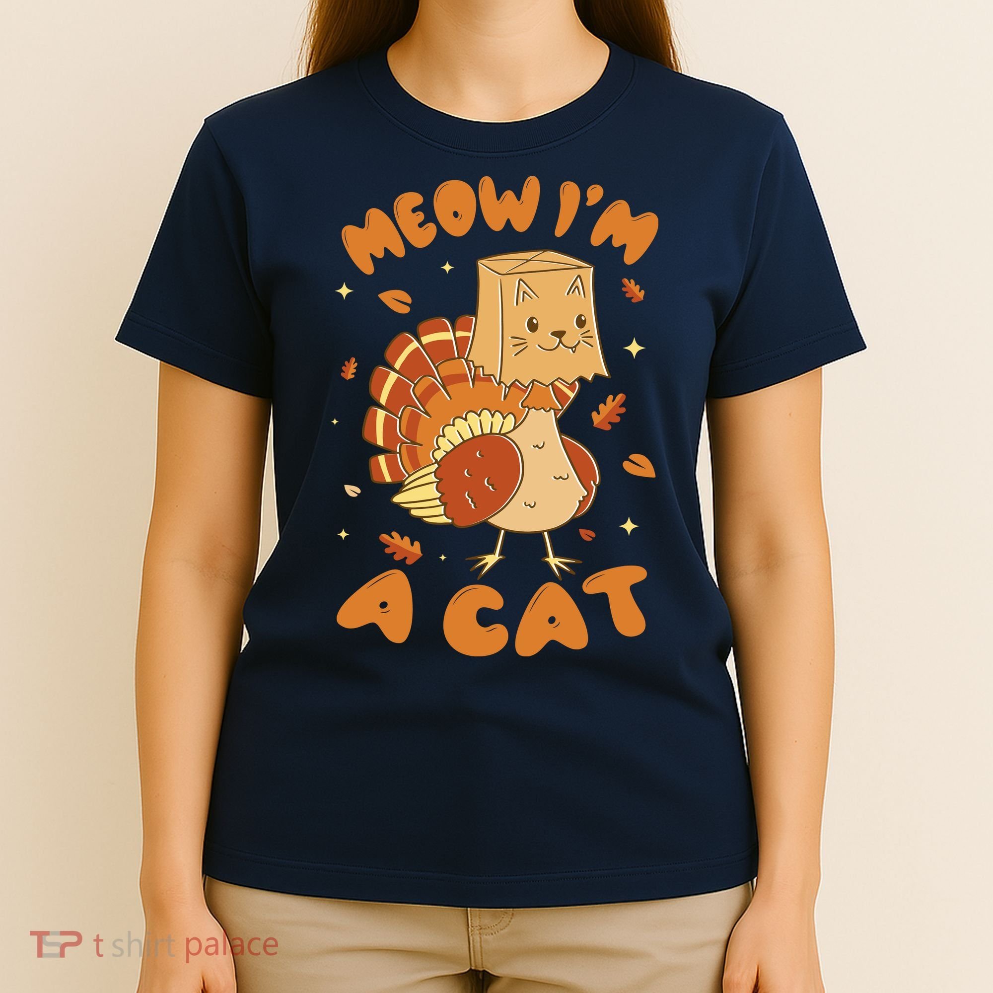 Meow I'm A Cat Funny Turkey Thanksgiving T-Shirt