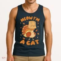Meow I'm A Cat Funny Turkey Thanksgiving Tank Top thumb 3