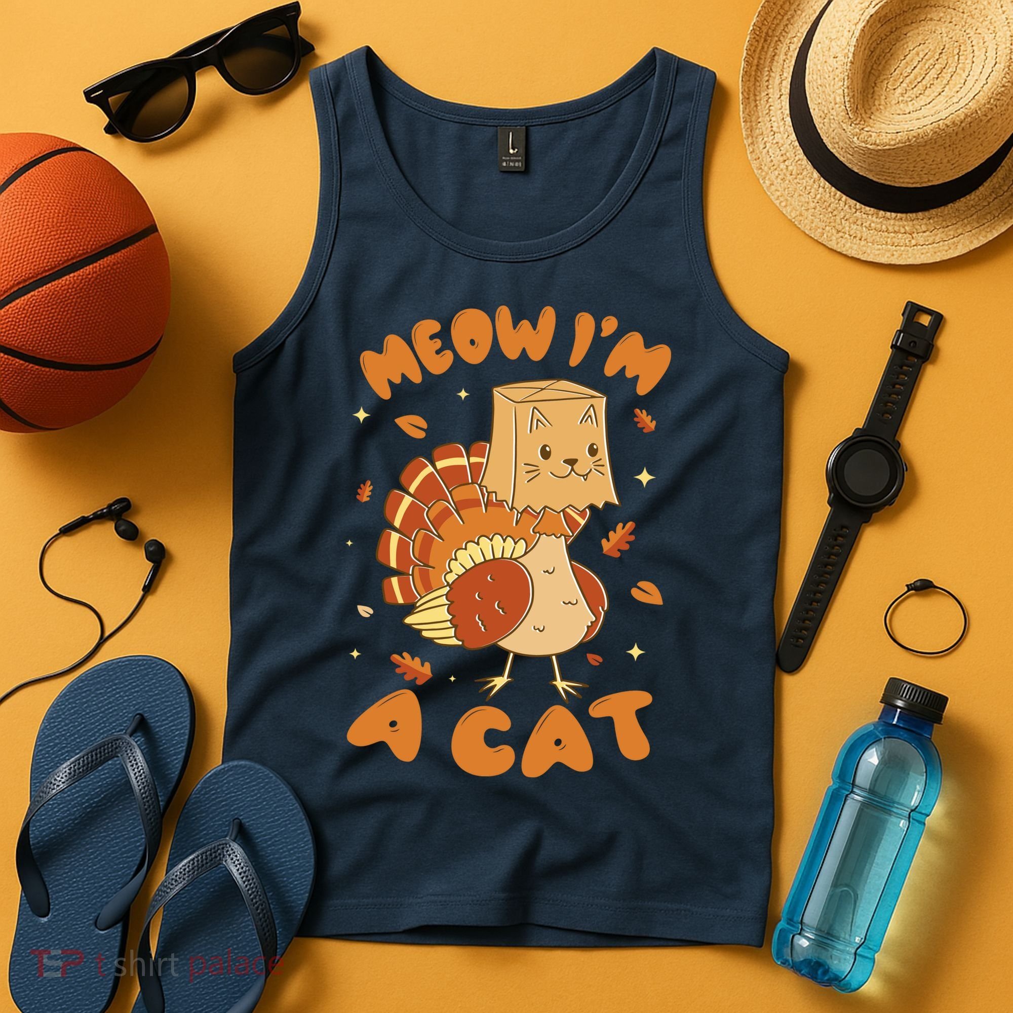 Meow I'm A Cat Funny Turkey Thanksgiving Tank Top