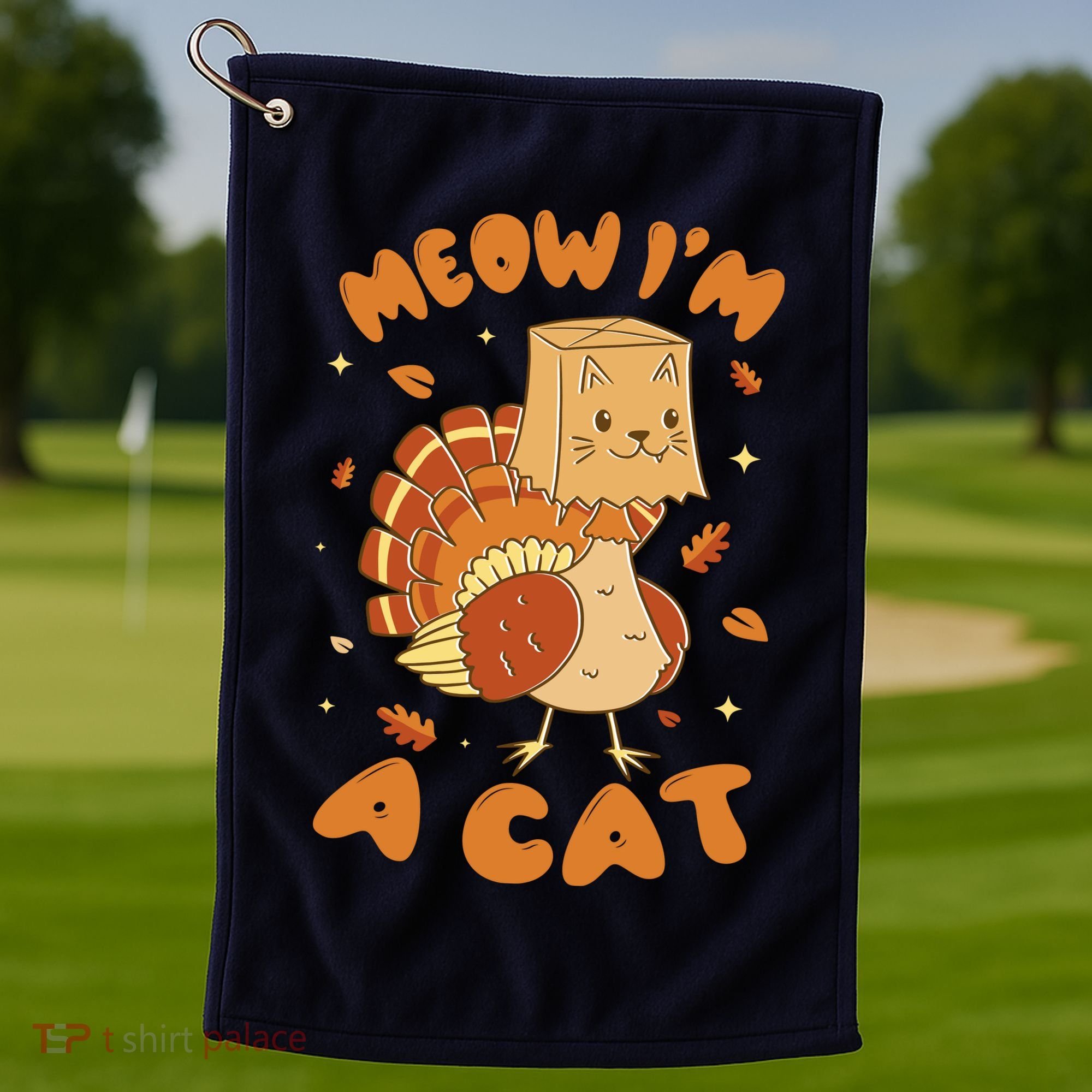 Meow I'm A Cat Funny Turkey Thanksgiving Golf Towel