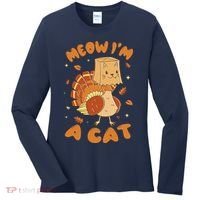 Meow I'm A Cat Funny Turkey Thanksgiving Women's Long Sleeve Shirt thumb 0