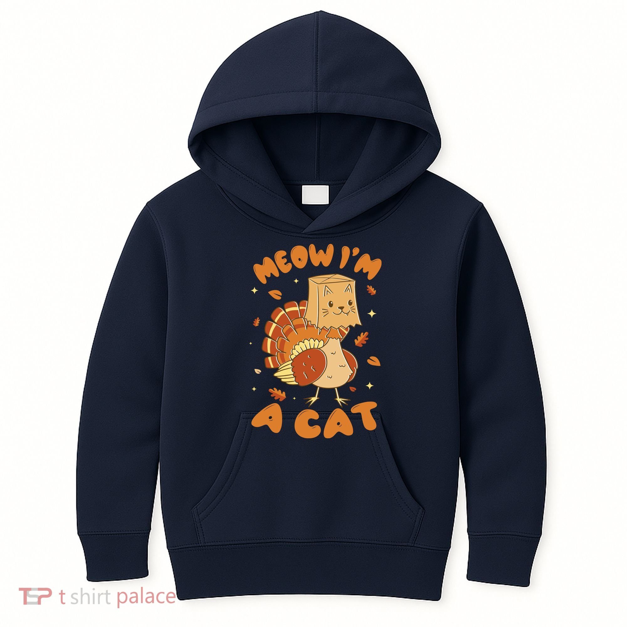 Meow I'm A Cat Funny Turkey Thanksgiving Kids Hoodie