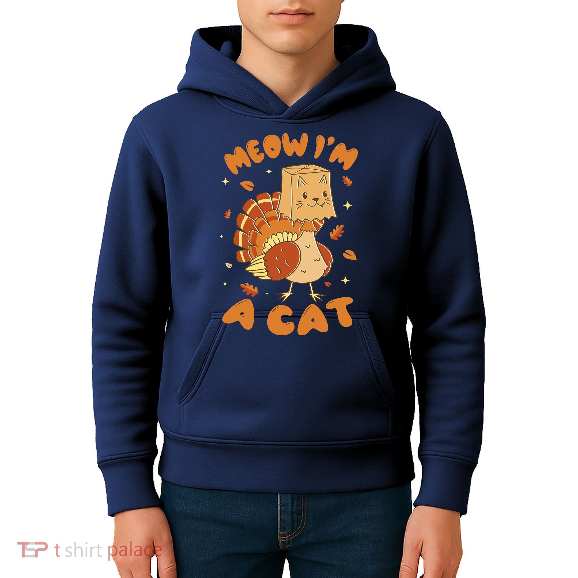 Meow I'm A Cat Funny Turkey Thanksgiving Kids Hoodie