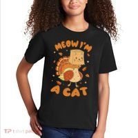 Meow I'm A Cat Funny Turkey Thanksgiving Kids T-Shirt thumb 2