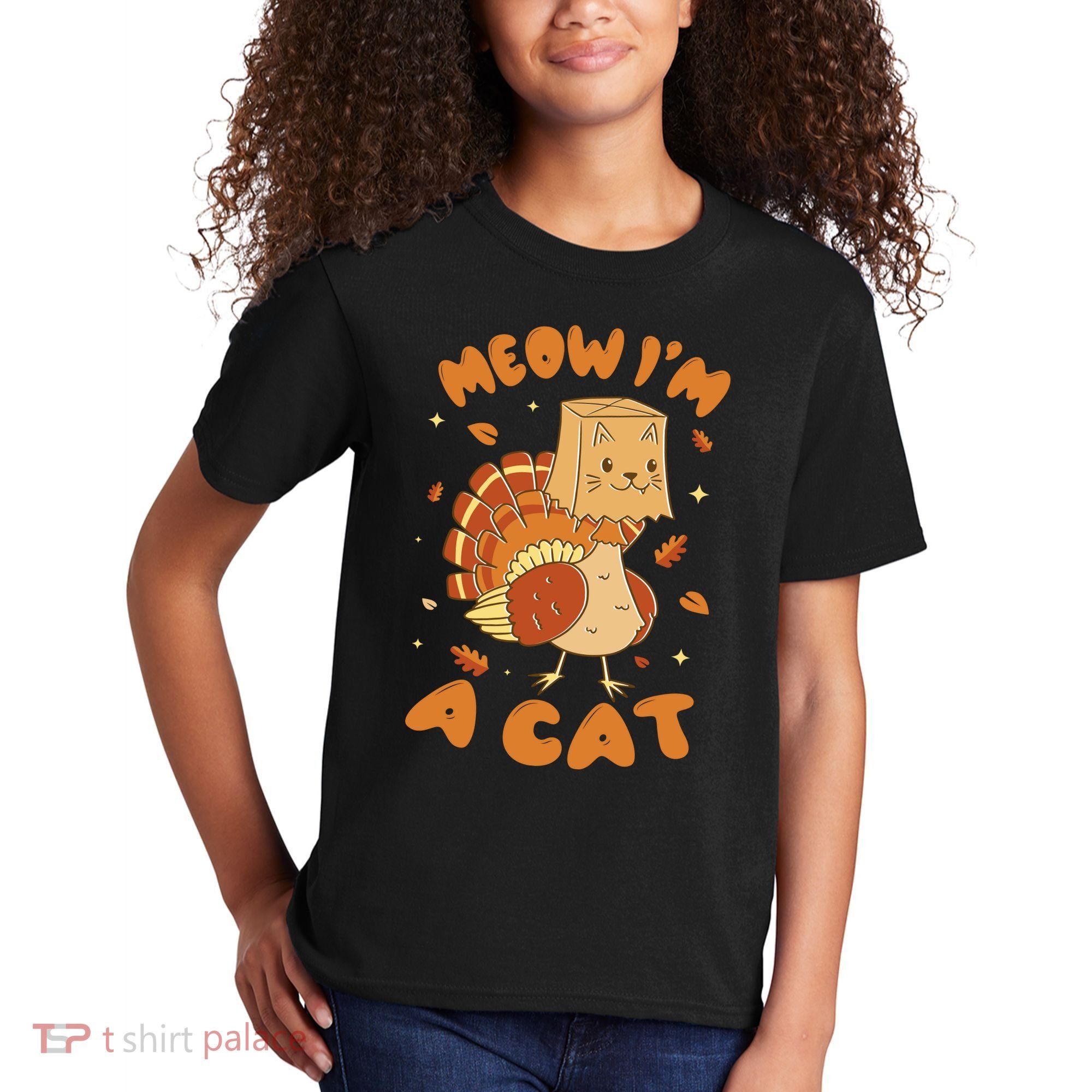 Meow I'm A Cat Funny Turkey Thanksgiving Kids T-Shirt