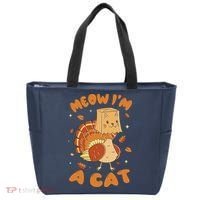 Meow I'm A Cat Funny Turkey Thanksgiving Tote Bag thumb 0