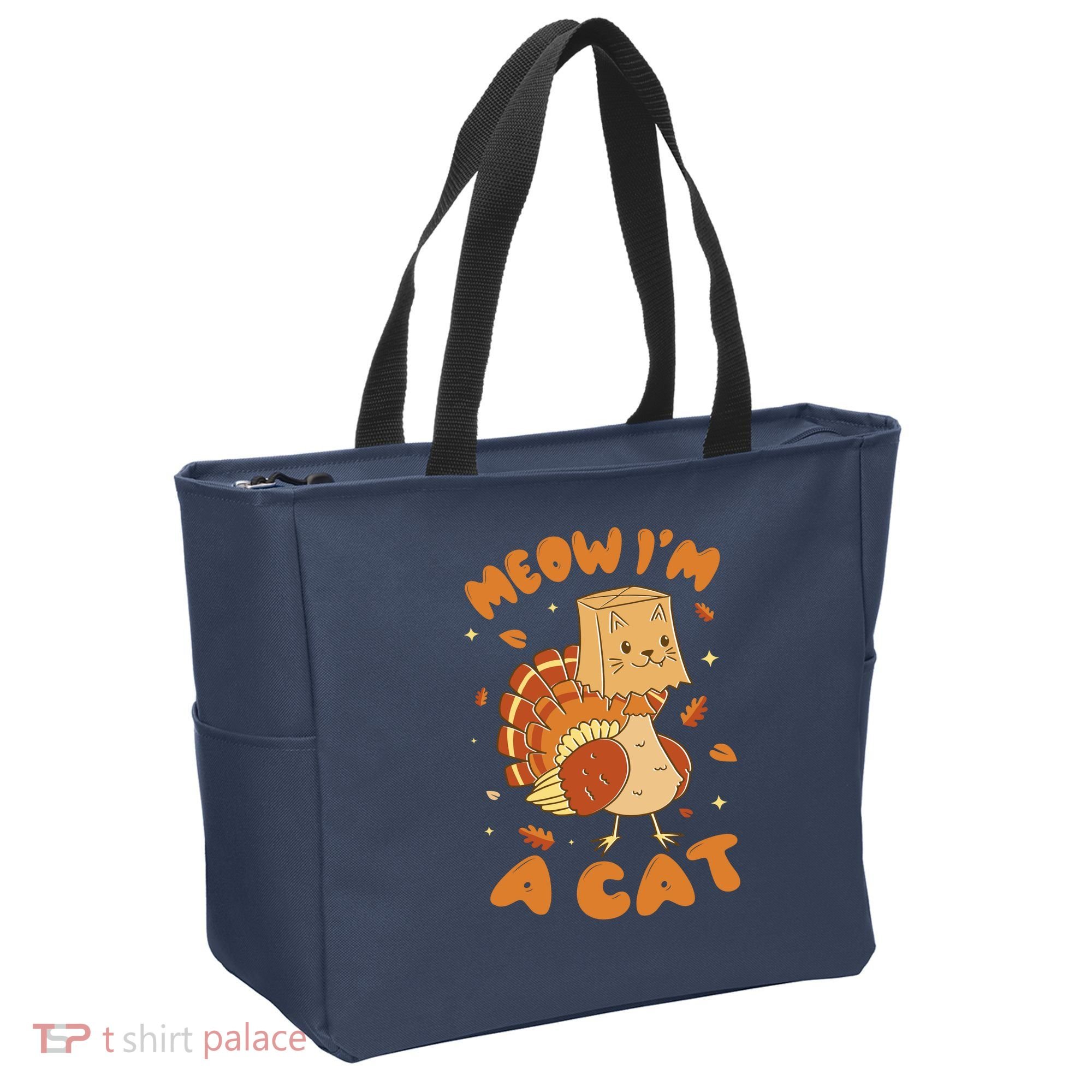 Meow I'm A Cat Funny Turkey Thanksgiving Tote Bag