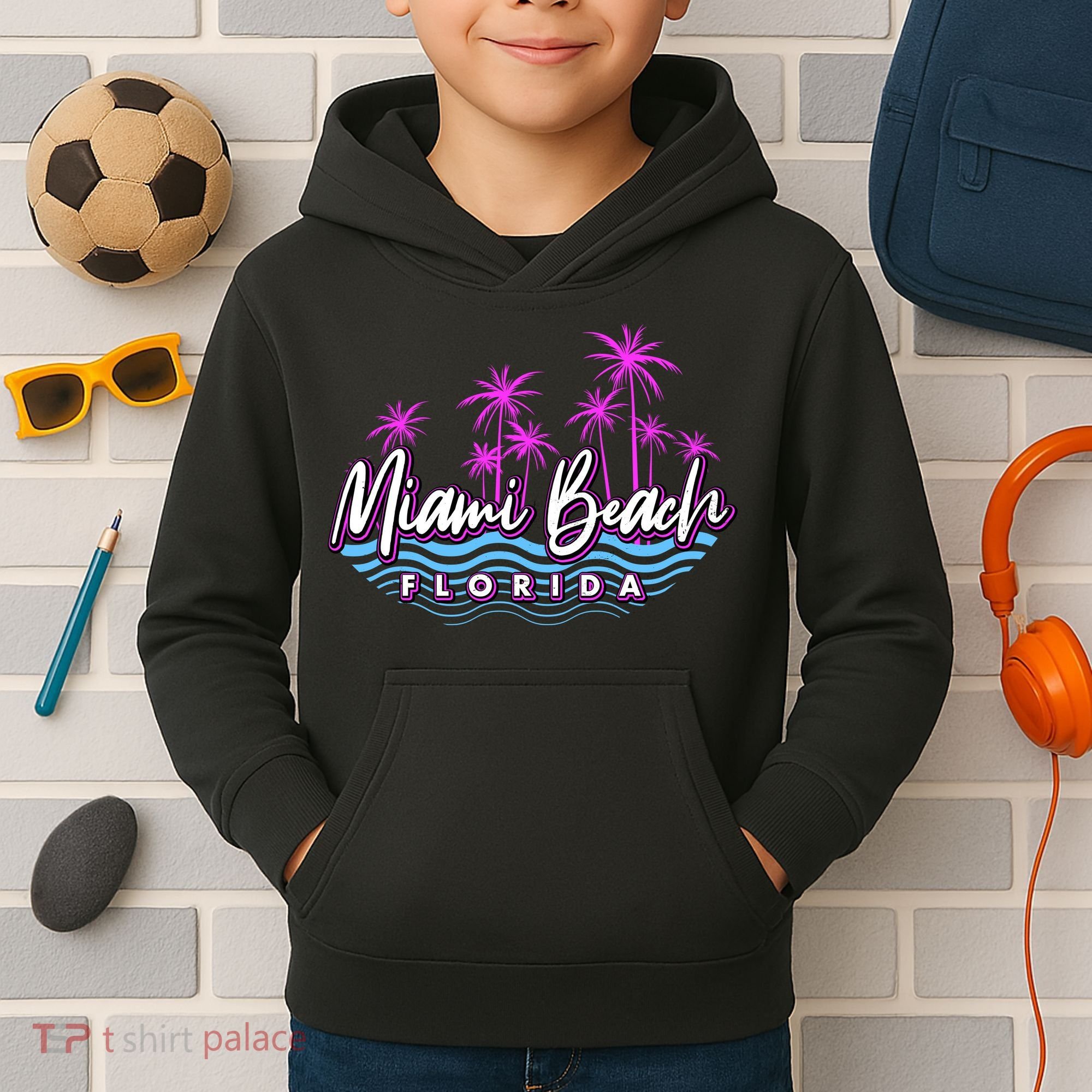 Miami Beach Florida Neon Kids Hoodie