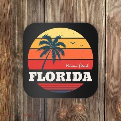 Miami Beach Florida Retro Circle Coaster