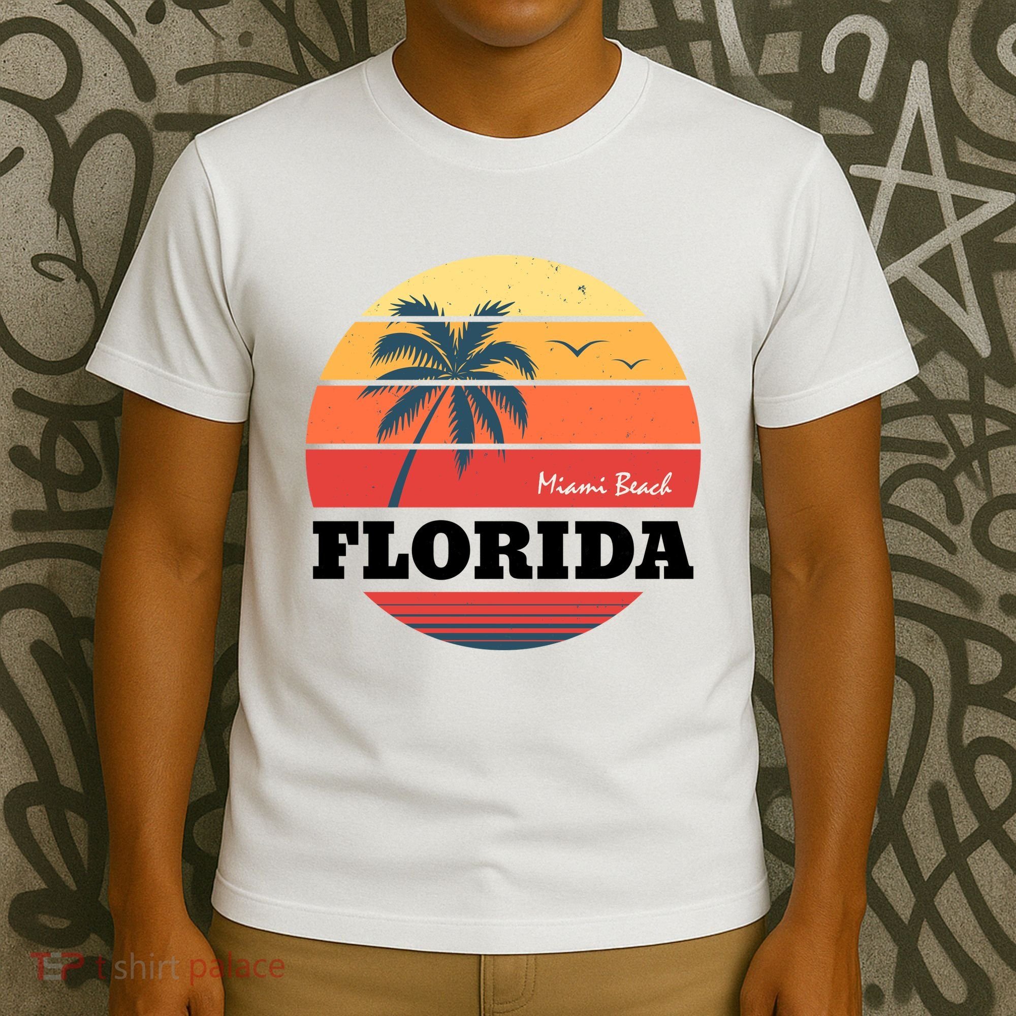 Miami Beach Florida Retro Circle T-Shirt
