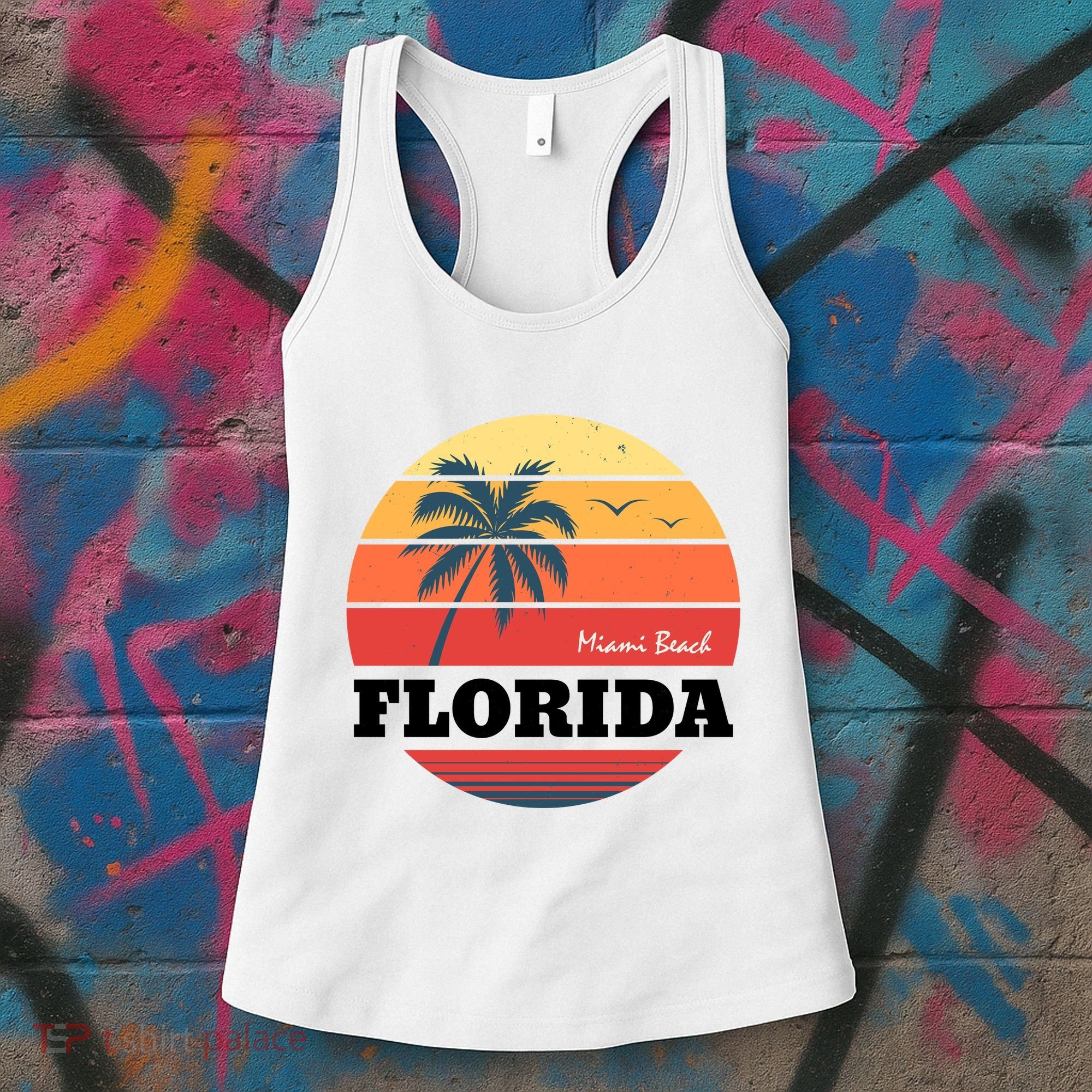 Miami Beach Florida Retro Circle Women's Tank Top