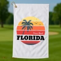 Miami Beach Florida Retro Circle Golf Towel thumb 1