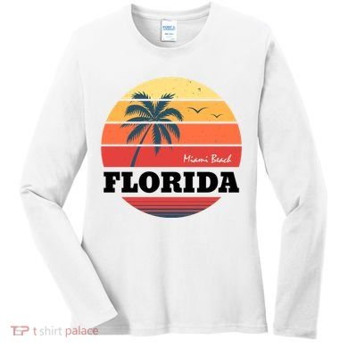 Miami Beach Florida Retro Circle Women's Long Sleeve Shirt