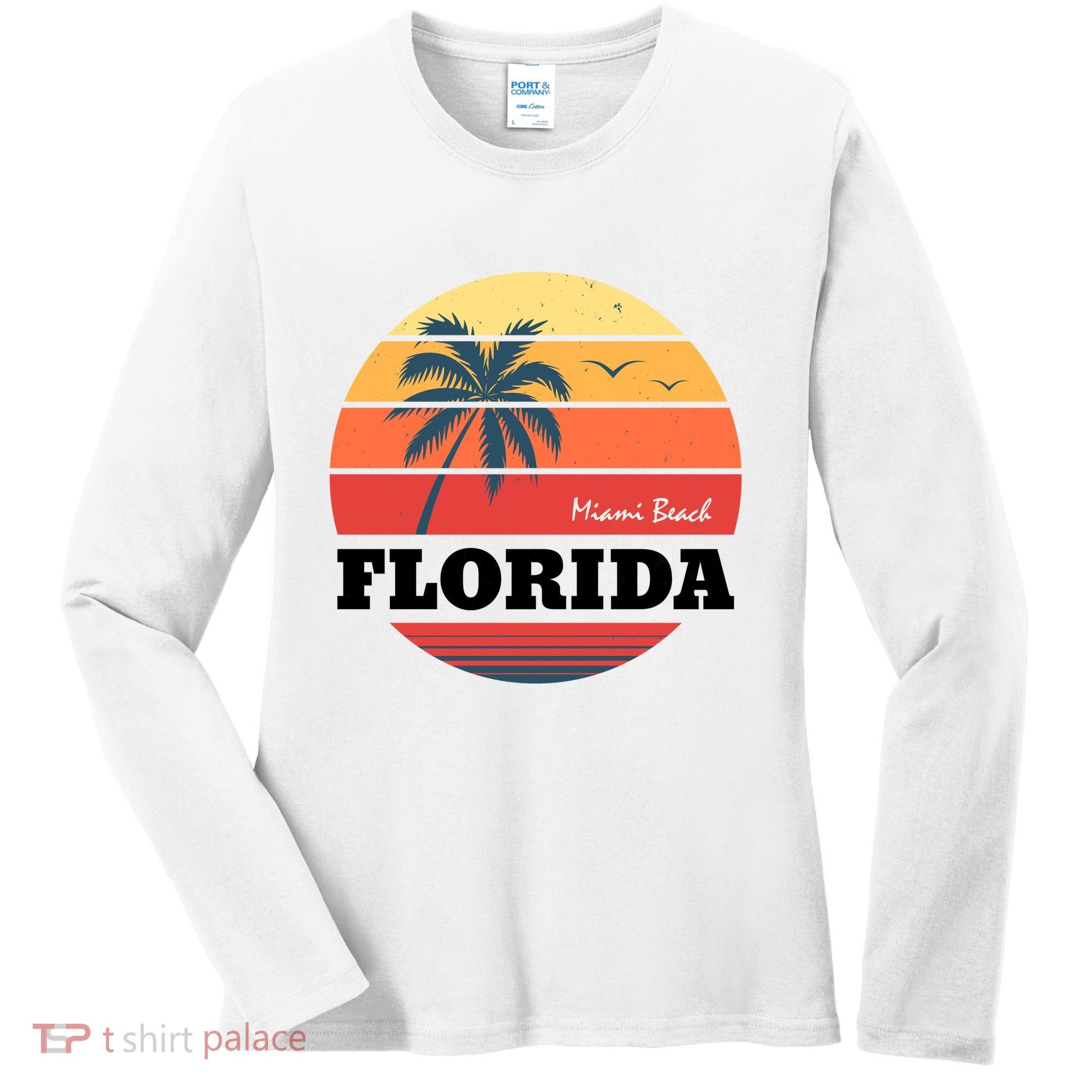 Miami Beach Florida Retro Circle Women's Long Sleeve Shirt