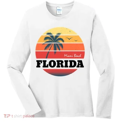 Miami Beach Florida Retro Circle Women's Long Sleeve Shirt