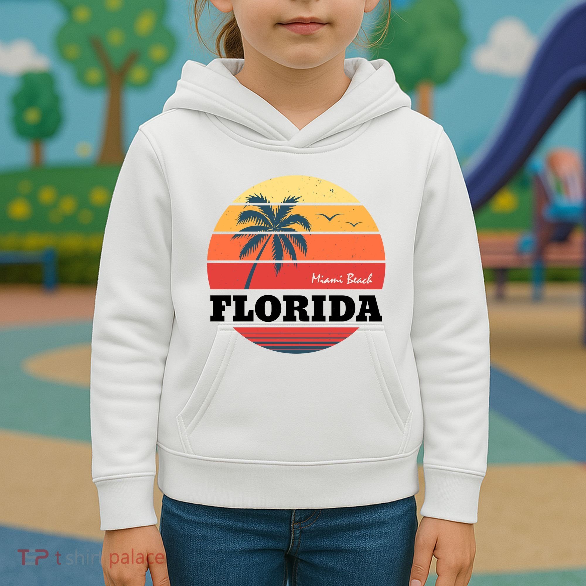 Miami Beach Florida Retro Circle Kids Hoodie